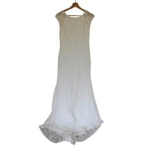 Lulus Lace Cap Sleeve Wedding Dress Crew Neck Scoop Back Size Medium